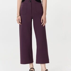 Quince Wide-Leg High-Rise Pants in Plum